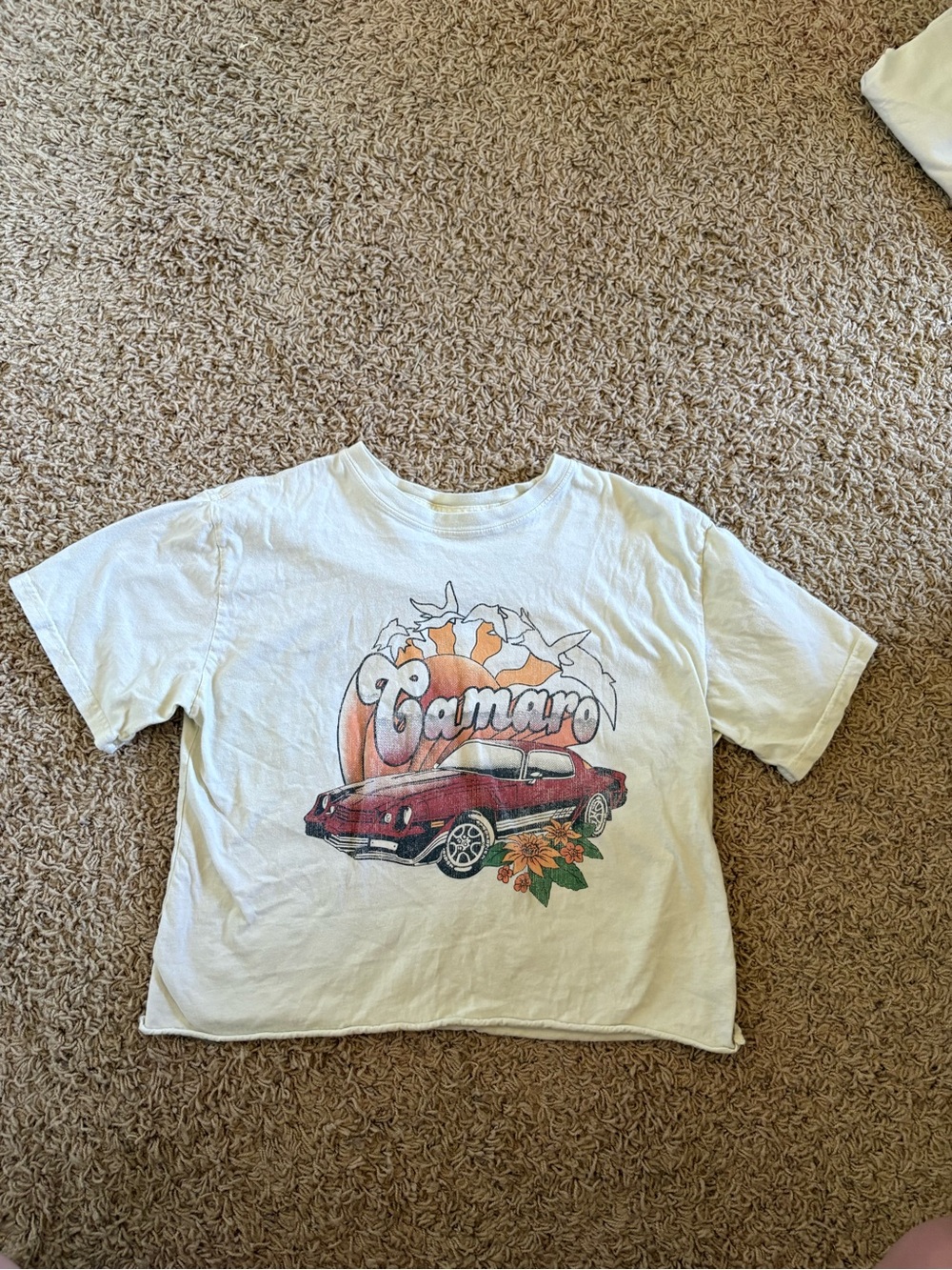 Camaro Graphic Crop Top - White with Red Car